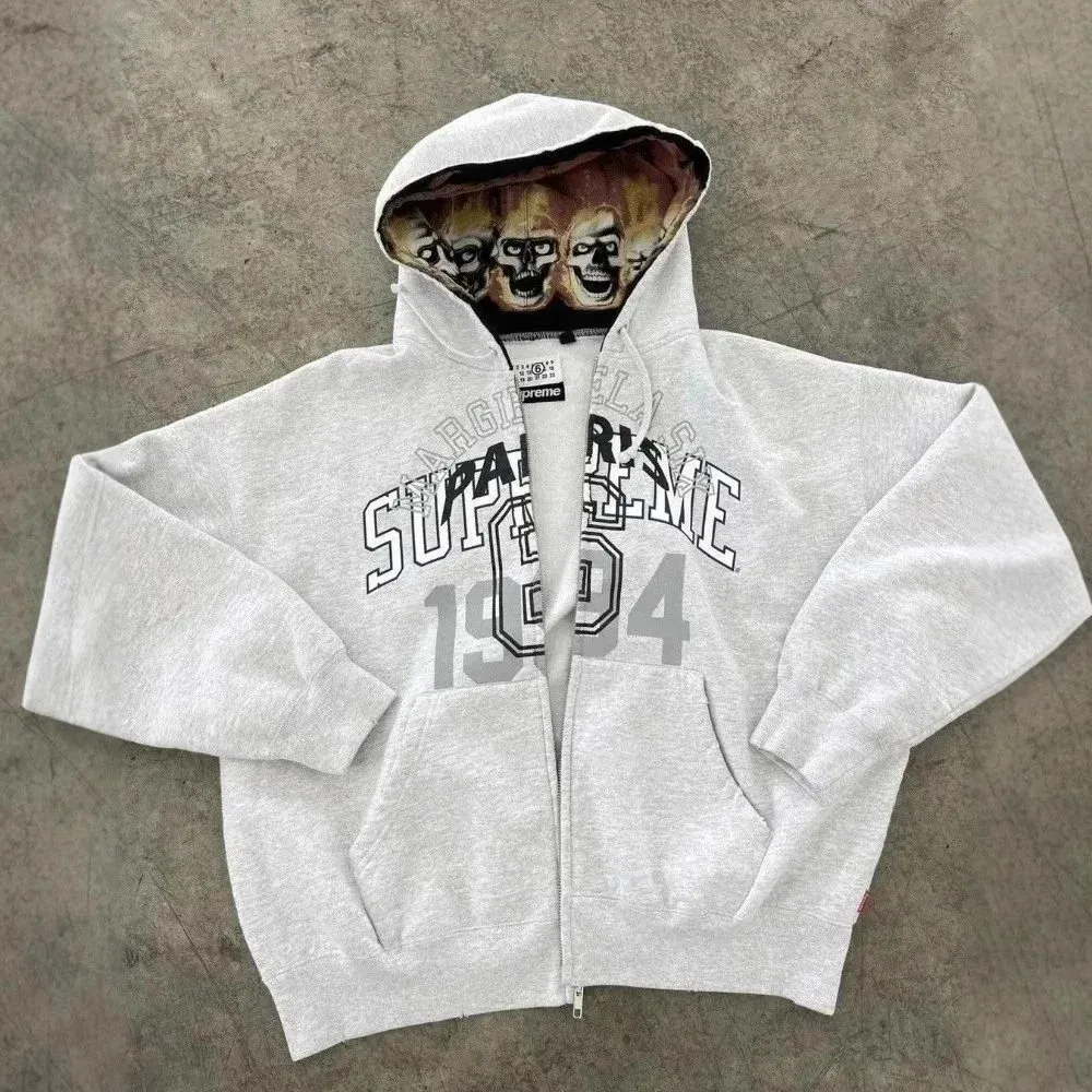 Supreme Box Logo Grey Zip-Up Hoodie