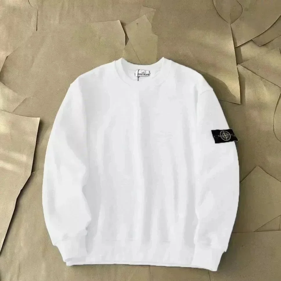 Stone Island White Solid Crewneck Sweatshirt