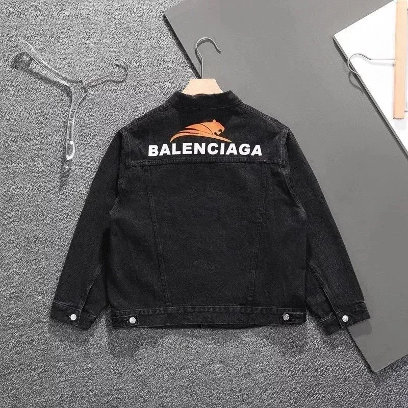 Balenciaga Black Denim Jacket with Tiger Logo