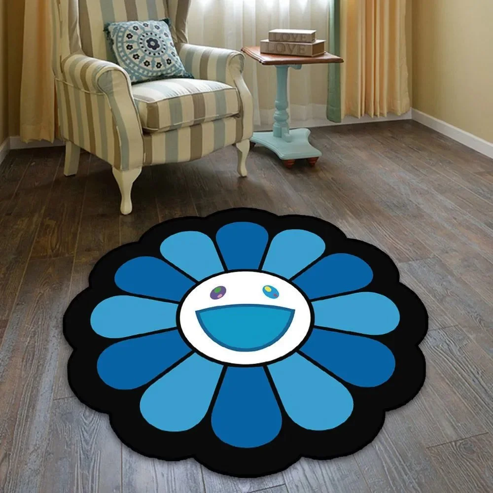 Blue Flower Rug Round Floor Mat